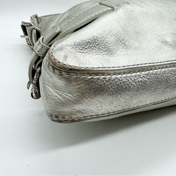 Michael Kors Metallic Silver Buckle Accent Hobo Shoulder Bag - Medium Size - Picture 11 of 13